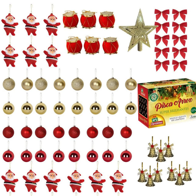 Kit 77 Adornos Navideños con Luces LED – Bolas y Decoración para Árbol de Navidad